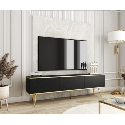 Szafka RTV Czarno - Złota  175 cm Noga Czarna - Złota